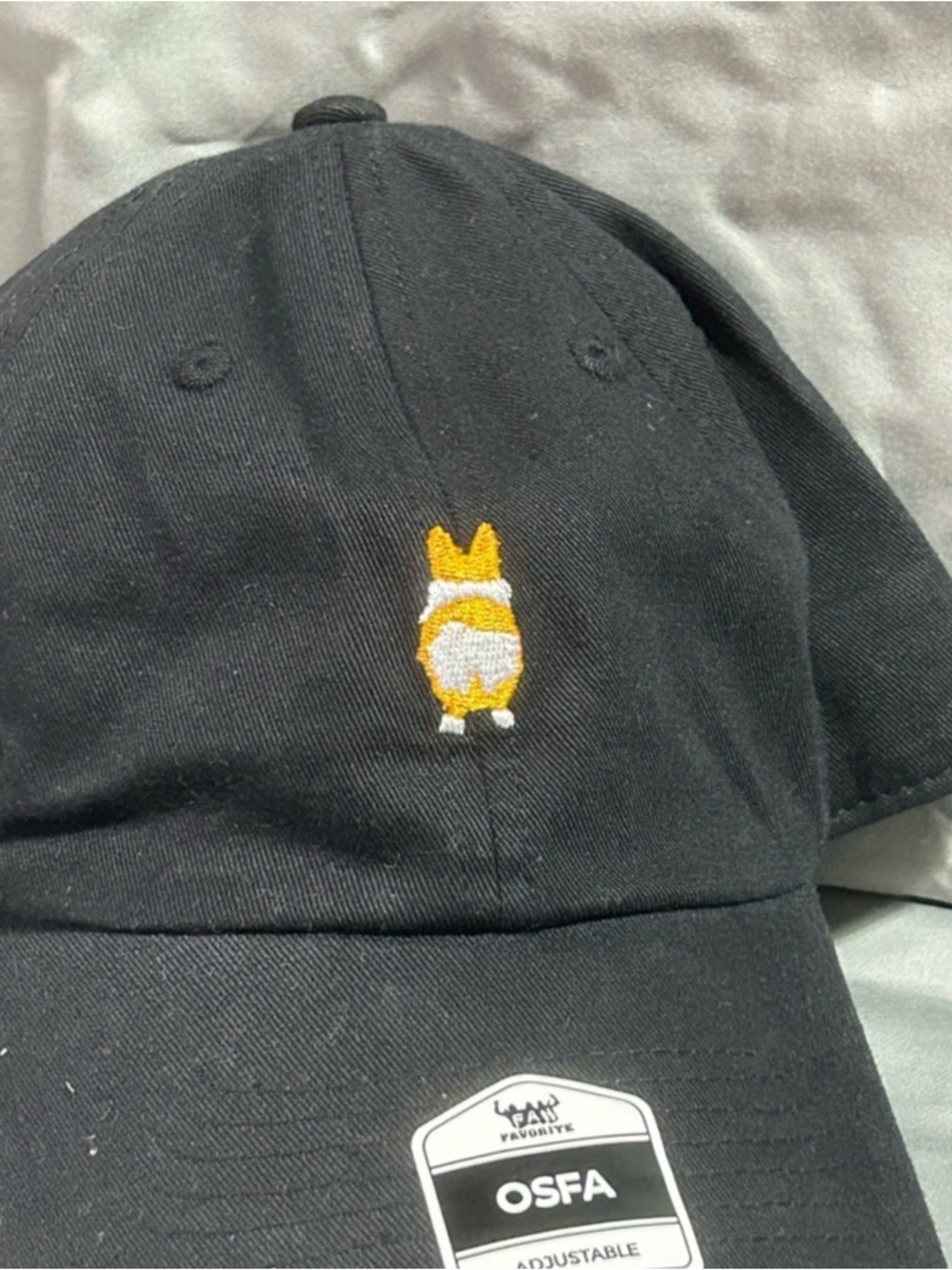 Black Kids Baseball Cap with Embroidered Yellow Corgi